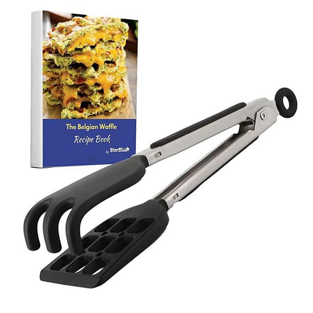Mini Waffle Tongs by StarBlue – 8 Inches Silicone and Nylon Serving Tongs with Non-Slip Smooth Handles, Non-Scratch and Dishwasher Safe, Multipurpose Spatula Tongs for Serving