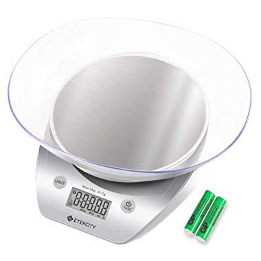 Etekcity Food Kitchen Scales Digital Weight Grams and Oz for Cooking and Baking, Removable Bowl, Stainless Steel, Silver