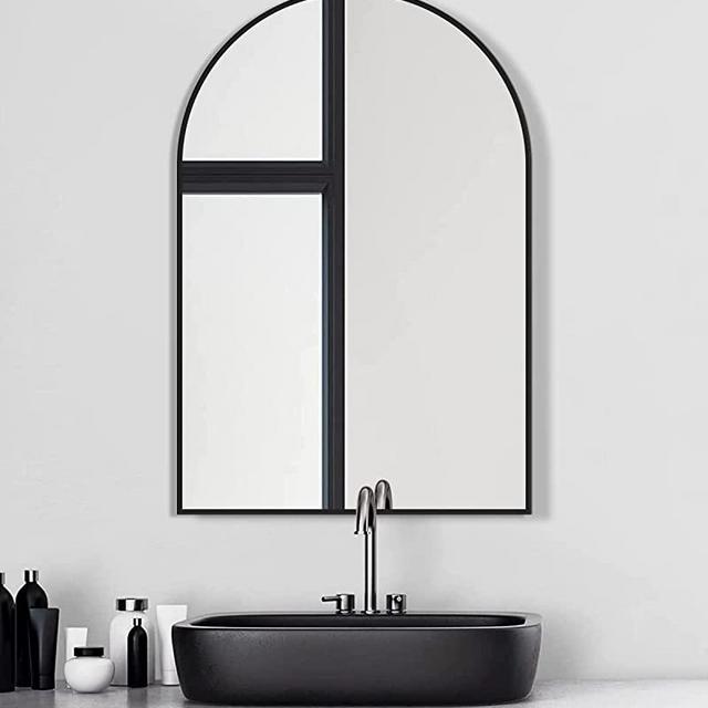 TinyTimes 20"x30" Arched Wall Mirror, Vanity Mirror, with Metal Frame, for Bathroom, Bedroom, Entryway, Modern & Contemporary Arch Top Wall Mirror - Black