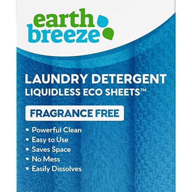 Earth Breeze Laundry Detergent Sheets - Fragrance Free - No Plastic Jug (60 Loads) 30 Sheets, Liquidless Technology