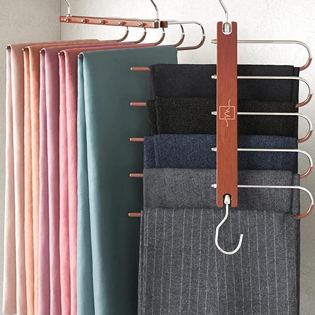 MORALVE Pants Hangers Space Saving - Hangers for Clothes Hanger Organizer - Jean Hangers Pants Rack Scarf Hanger Closet Space Saving Scarf Organizer - Magic Pants Hangers Pants Organizer 1 Pack