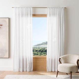 Floral Eyelet Organic Cotton Sheer Window Curtain Panel