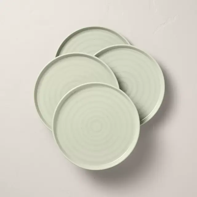 4pk 8.5" Flared Brim Stoneware Salad Plate Serene Green - Hearth & Hand™ with Magnolia