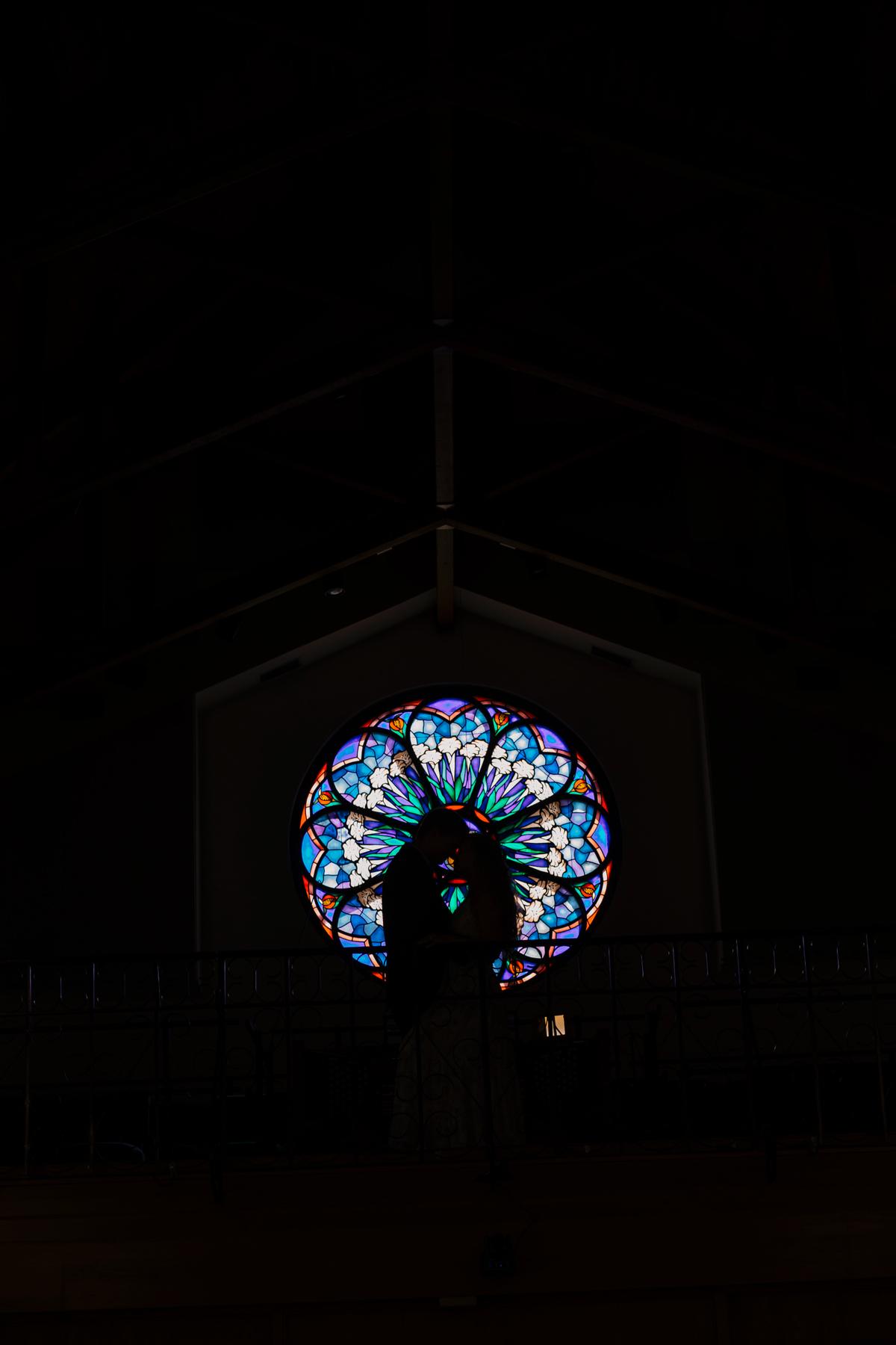Faith Lutheran Church stain glass with our silhouette