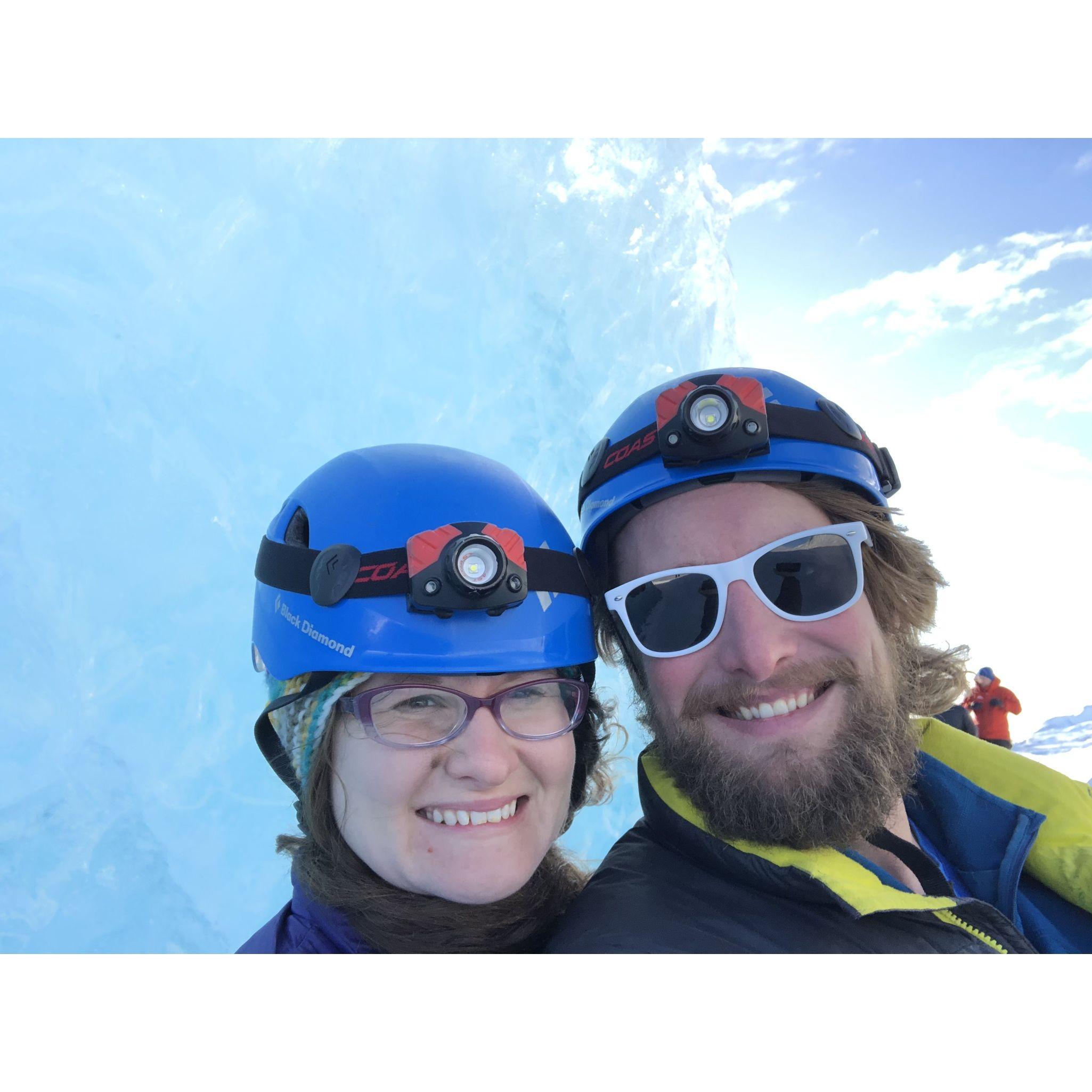 Riding up a glacier to find blue ice in Iceland