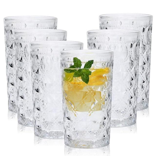 Drinking Glasses Set of 6,13oz High ball Glasses&Bar Same Style, Essential Glassware for Home, Suitable for Water, Juice, Milk, Cocktails, Whiskey, Iced Tea, Gift Giving