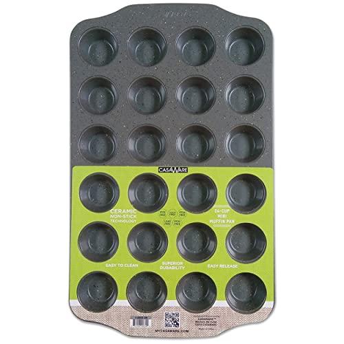 CasaWare Mini Muffin Pan 24 Cup Ceramic Coated Non-Stick (Silver Granite)