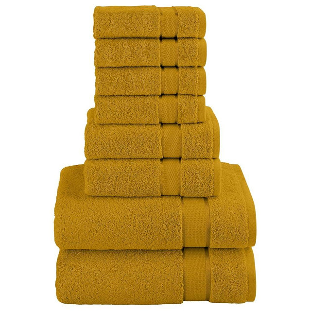Elegant Comfort Premium Cotton 8-Piece Towel Set, Includes 4 Washcloths, 2 Hand Towels and 2 Bath Towels, 100% Turkish Cotton - Highly Absorbent and Super Soft Towels for Bathroom, Gold