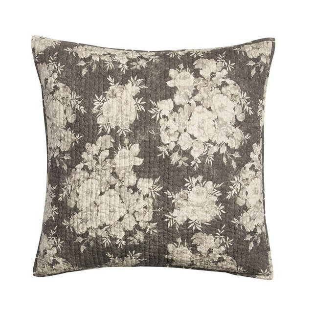 Juliette Toile Handcrafted Reversible Pick-Stitch Quilted Sham, Charcoal, Euro, Set of 3