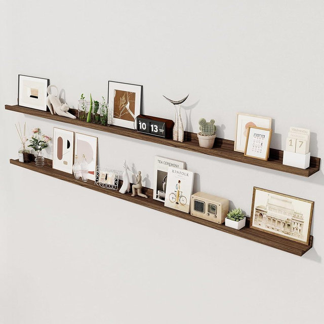 Axeman 72 Inch Floating Shelves for Wall | Picture Ledge Shelf Set of 2 | Rustic Walnut Picture Shelf for Wall with Ledge | Floating Shelves with Lip | Photo Ledge Shelves for Books Album Records