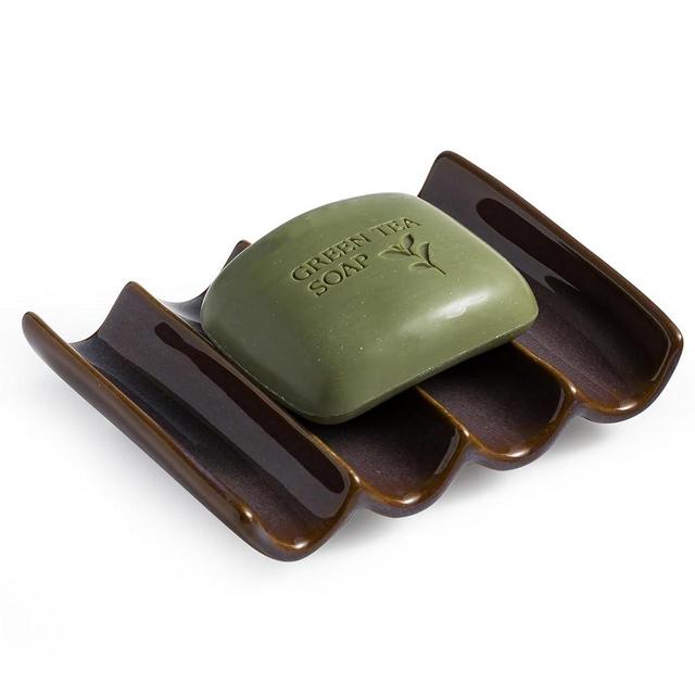 Cormomu Ceramic Bar Soap Dish and Savers for Bathroom, Shower and Kitchen, Japanese Self Drain Soap Holder, Purple