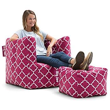 Big Joe Cube /w Ottoman in Smartmax, Pink Quatrafoil