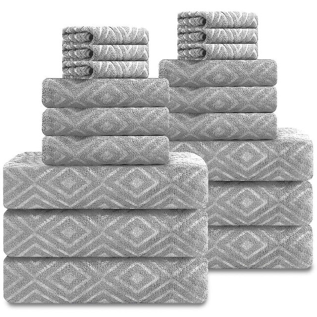 Smuge 18-Piece Bath Towel Set, Include 6 Bath Towel Sheets, 6 Hand Towels and 6 Washcloths - Highly Absorbent Quick Dry 100% Microfiber,Ultra Soft Bathroom Towel Set (Light Gray)