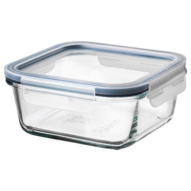Food container with lid, square glass/plastic, 20 oz