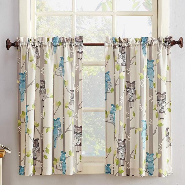 No. 918 Hoot Owl Print Kitchen Curtain Tier Pair, 56" x 36", Mocha Brown Color:Mocha Brown Size:56" x 36"