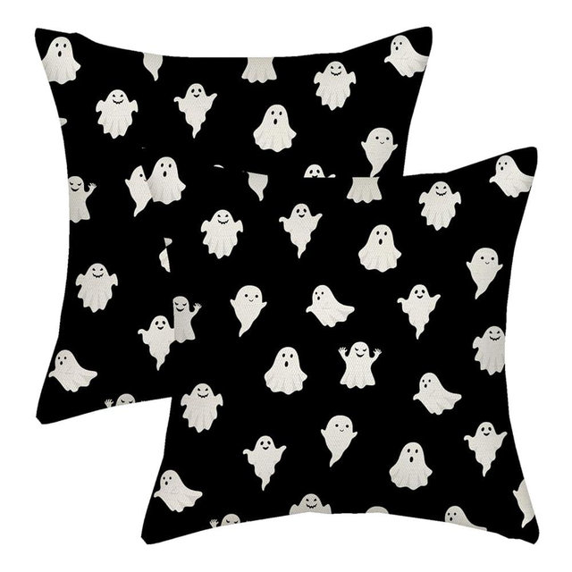AGAYNA Halloween Pillow Covers 24x24 Black and White Ghosts Decor Throw Pillows Case for Couch Halloween Indoor Outdoor Decorative Cushion Cases for Sofa Bed Car Decorations Set of 2
