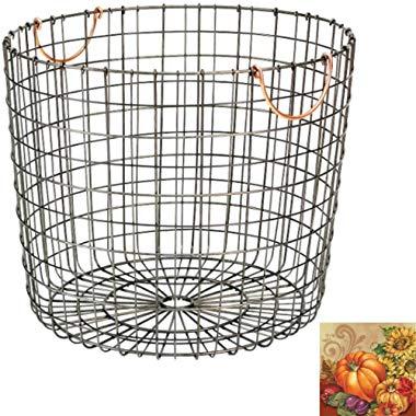 Antique Pewter Basket with Copper Handles - Extra Large Round