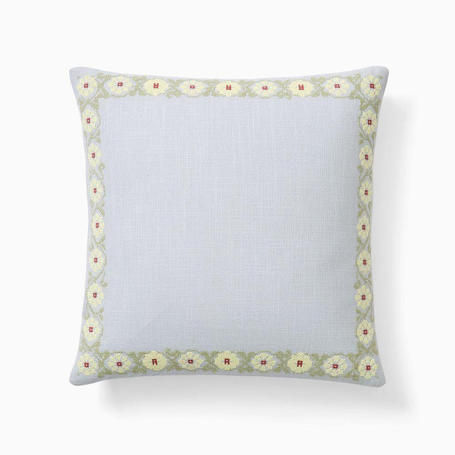 Emma Chamberlain Stitched Floral Pillow Cover, 18"x18", Chambray