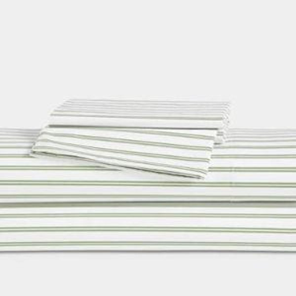 Classic Percale Core Sheet Set; Queen; Tandem Stripe in Moss