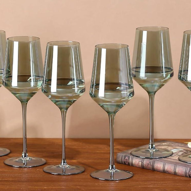 comfit Green Wine Glasses Set of 6-14 oz, Unfading Color, Hand-blown Wine Glasses - NOT Dishwasher Safe, Gifts for Wine Lovers