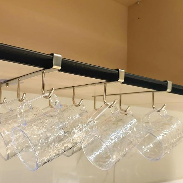 Mug Hooks Under Cabinet , 304 Stainless Steel Cup Hooks for Hanging Under Shelf, Mug Organizer Rack with 9 Hooks for Displaying Mugs, Coffee Cups and Kitchen Utensils,Fit for 0.8" or Less thickness