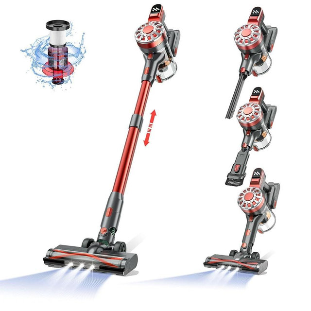 WLOTPO Vacuum Cleaners for Home,Cordless Vacuum Cleaner with Powerful Suction,Cordless Stick Vacuum Cleaner Rechargeable Vacuum Up to 35 Mins Runtime,Lightweight Hardwood Floor Vacuum(Red)