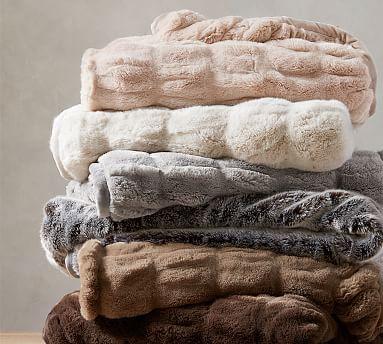 Faux Fur Ruched Throws- Ivory (50x60)