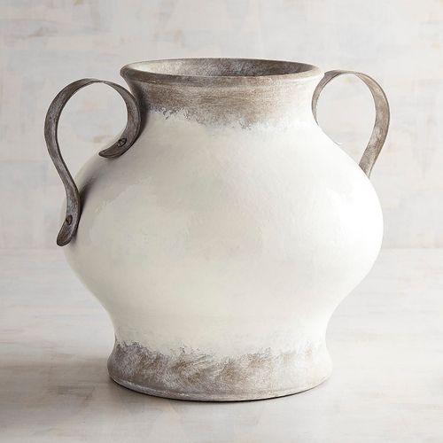 White & Gray Vase with Metal Handles