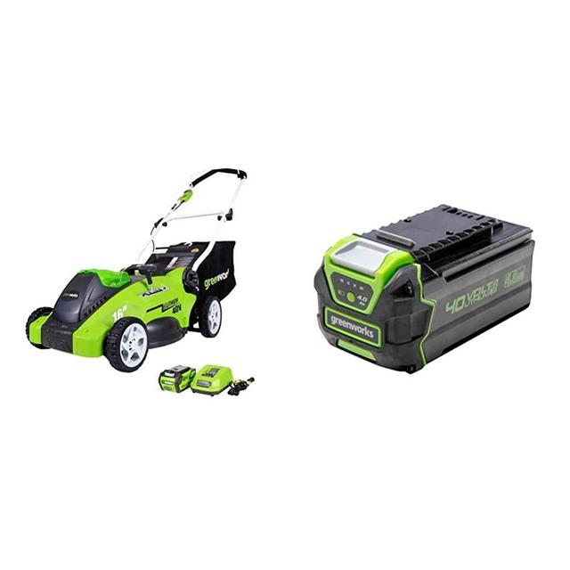 Greenworks 40V 16'' Cordless Electric Lawn Mower, 4.0Ah Battery and Charger Included & 40V 4.0Ah Lithium-Ion Battery (Genuine Greenworks Battery)