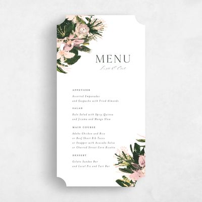 White Ticket Wedding Menu - Bloomsbury Foil