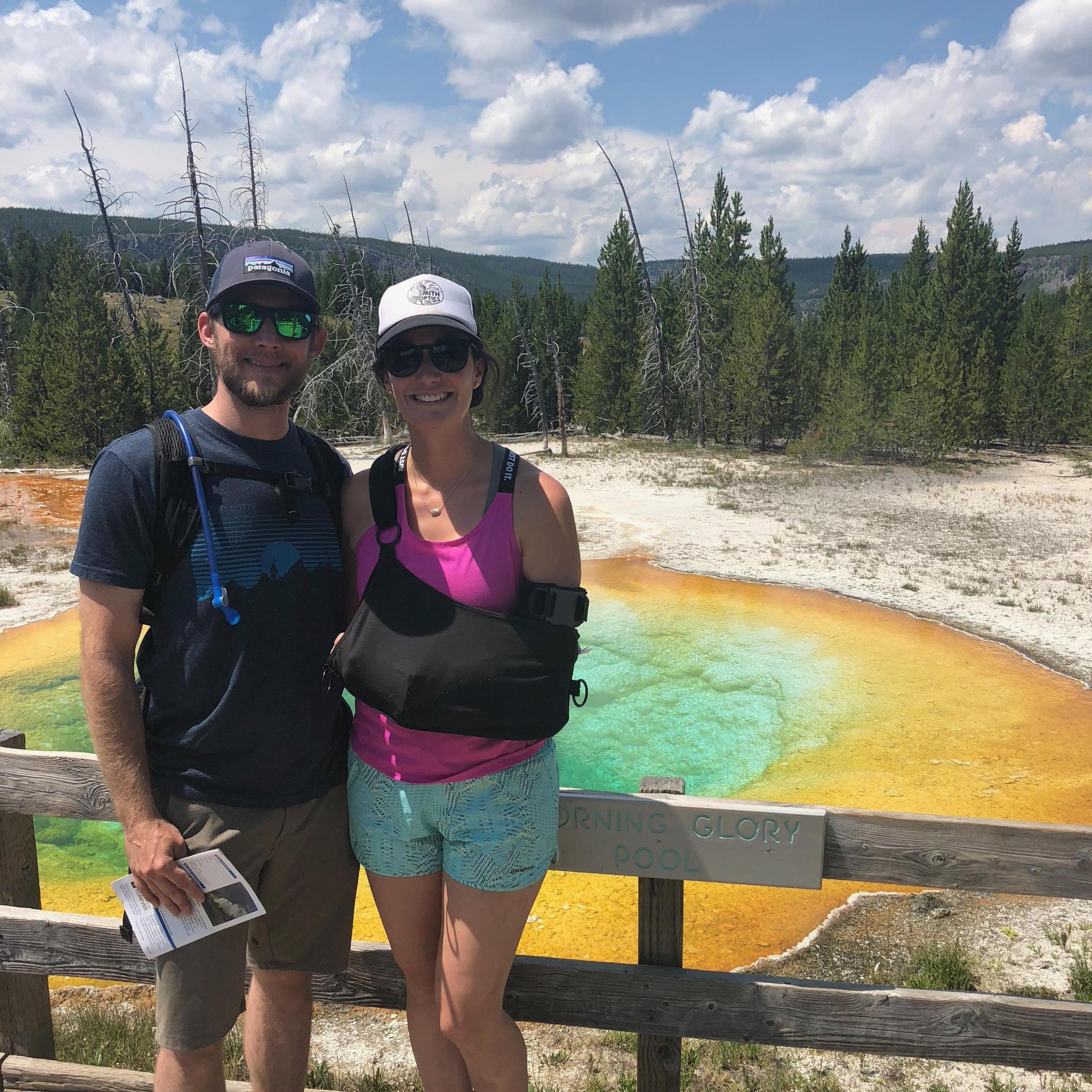 Yellowstone trip with Eric's family (behind us, Morning Glory)
