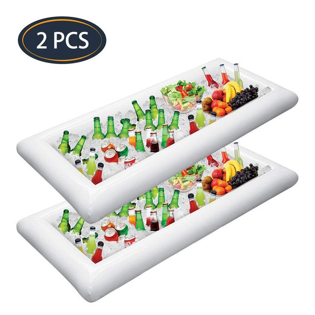 Jasonwell 2 PCS Inflatable Serving Bars Ice Buffet Salad Serving Trays Food Drink Holder Cooler Containers Indoor Outdoor BBQ Picnic Pool Party Supplies Luau Cooler w Drain Plug