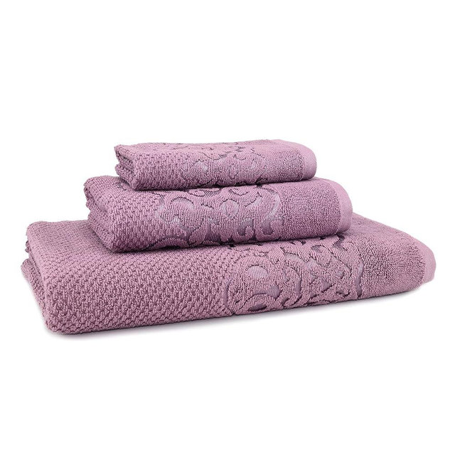 East'N Blue Galata Premium Turkish Cotton Washcloth Set of 3 - Ultra-Soft, Highly Absorbent Towels Set, Quick Dry Washcloths for Bathroom, 1 Washcloth, 1 Bath Towel, 1 Hand Towel - Damson