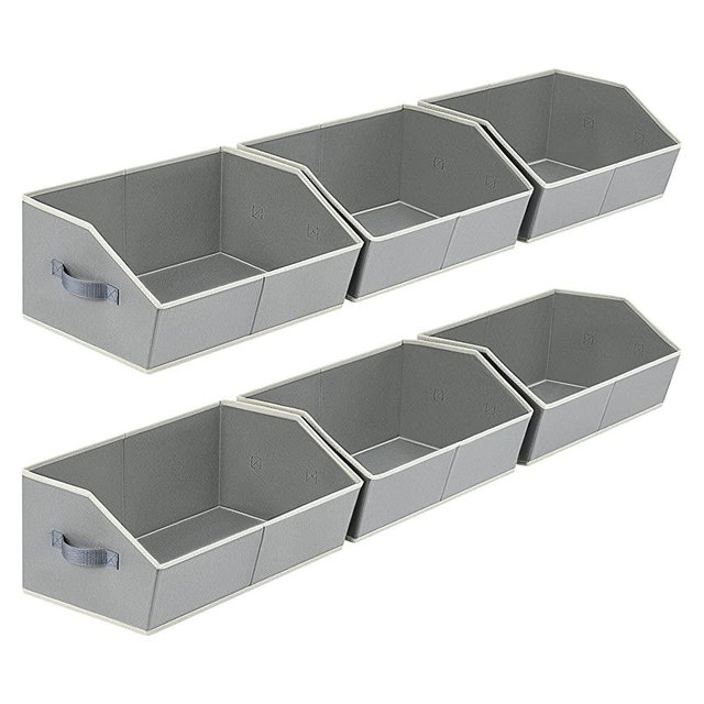 homsorout Trapezoid Storage Bins, 6 Pack Closet Storage Bins, Fabric Storage Baskets for Shelves, Closet Organziers and Storage Bins with Handles, Storage Boxes for Clothes, Toys, DVDs, Grey