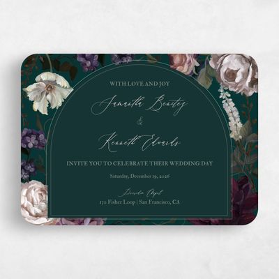 Green Rounded Wedding Invitation - Mystic Landscape