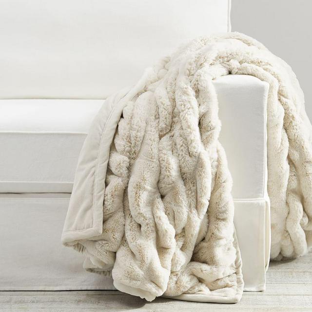 Faux Fur Ruched Throw, 50 x 60", Ivory