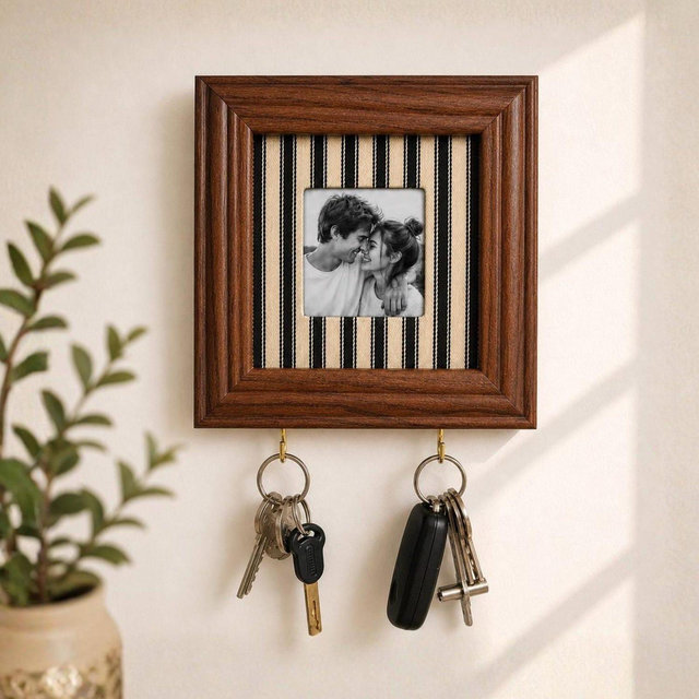 Personalised Fabric Photo Frame Key Hook Holder, New Home Gift, Couples Housewarming Present