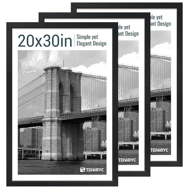 TENIBYC 20x30 Poster Frame Set - 3 Pack, Textured Black Solid Wood Picture Frame, Wall Gallery Frame - Wall Hanging