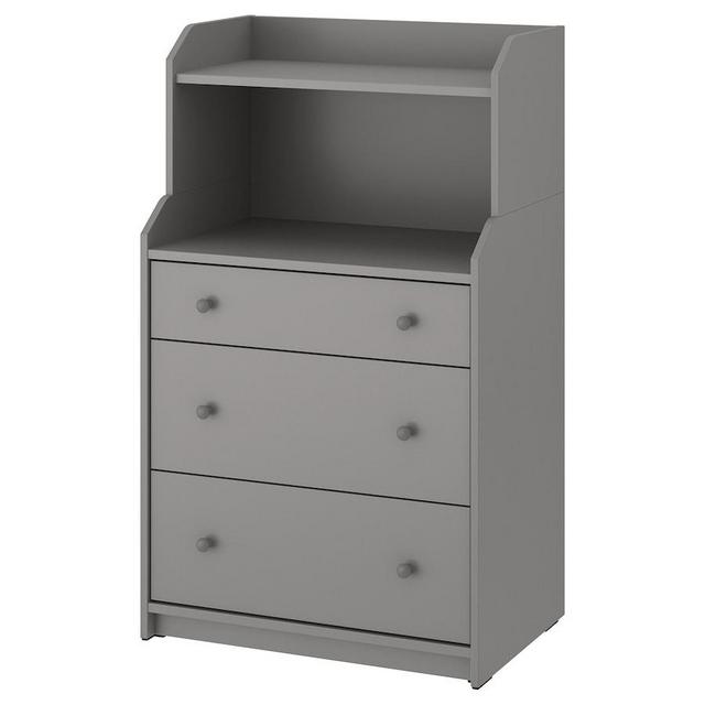 Chest of 3 drawers with shelf, gray