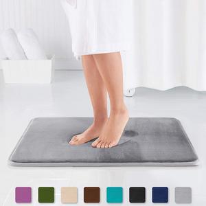 Genteele Memory Foam Bath Mat Non Slip Absorbent Super Cozy Velvet Bathroom Rug Carpet (Gray, 20" X 32")