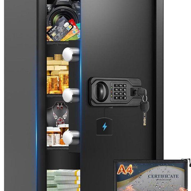 5.5 Cuft Large Fireproof Safe, Home Safes Water and Fireproof, Digital Security Document Safe With Led Light, Smart Alert, Backup Keys, Large Safety Box For Money Jewelry