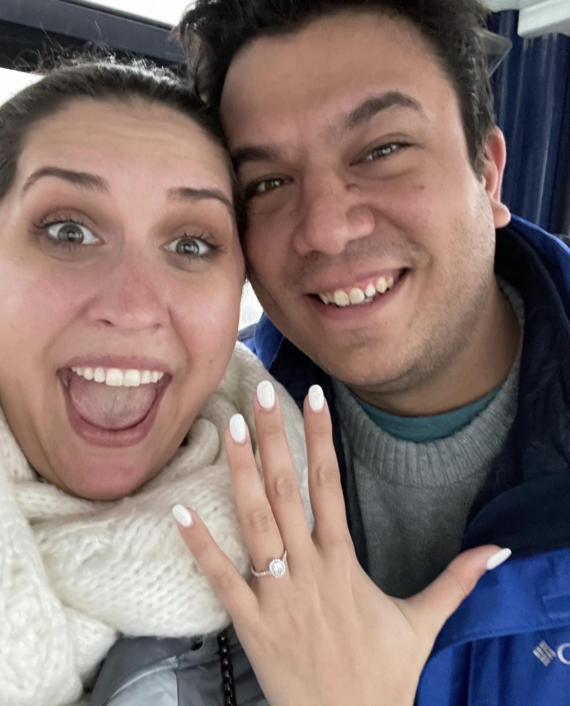 Minutes after our engagement in Chicago!