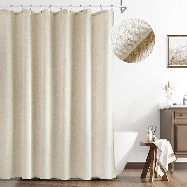 Naturoom Extra Long Linen Shower Curtain 84 Inch Long Weighted Thick Fabric Bath Shower Curtain Set with Hooks, XLong Tall Country Farmhouse Beige Shower Curtains for Bathroom, Cream Ivory
