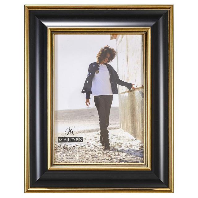 Malden International Designs Black and Gold Fashion Wood Picture Frame, 5x7, Black