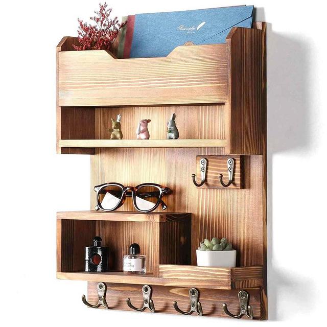 DOPACE Key Holder for Wall, Key and Mail Holder for Wall, Wall Mounted Mail Organizer with 6 Key Hooks,Key Racks for Home Entryway Decor, Luxury Brown