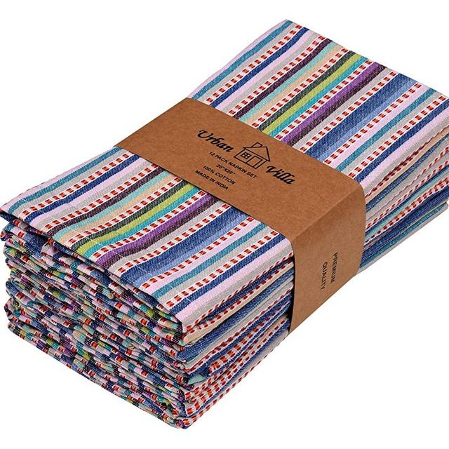 Urban Villa, Multi Pink Dobby Streifen Abendessen Servietten Premium-Qualität 100% Baumwolle Größe 51x51 cm Übergroße Stoffservietten mit Gehrungsecken, ultraweiche, langlebige Hotelqualität(12er-Set)