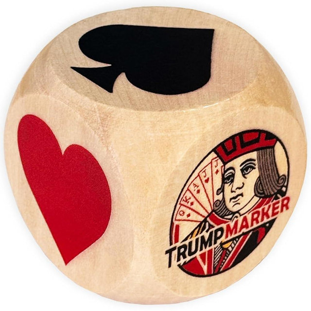 Zhilveron Trump Marker Dice, 2 Inch Wooden Euchre Cube with Velvet Storage Bag, Trump Suit Indicator for Euchre, Pinochle, Bridge, Poker