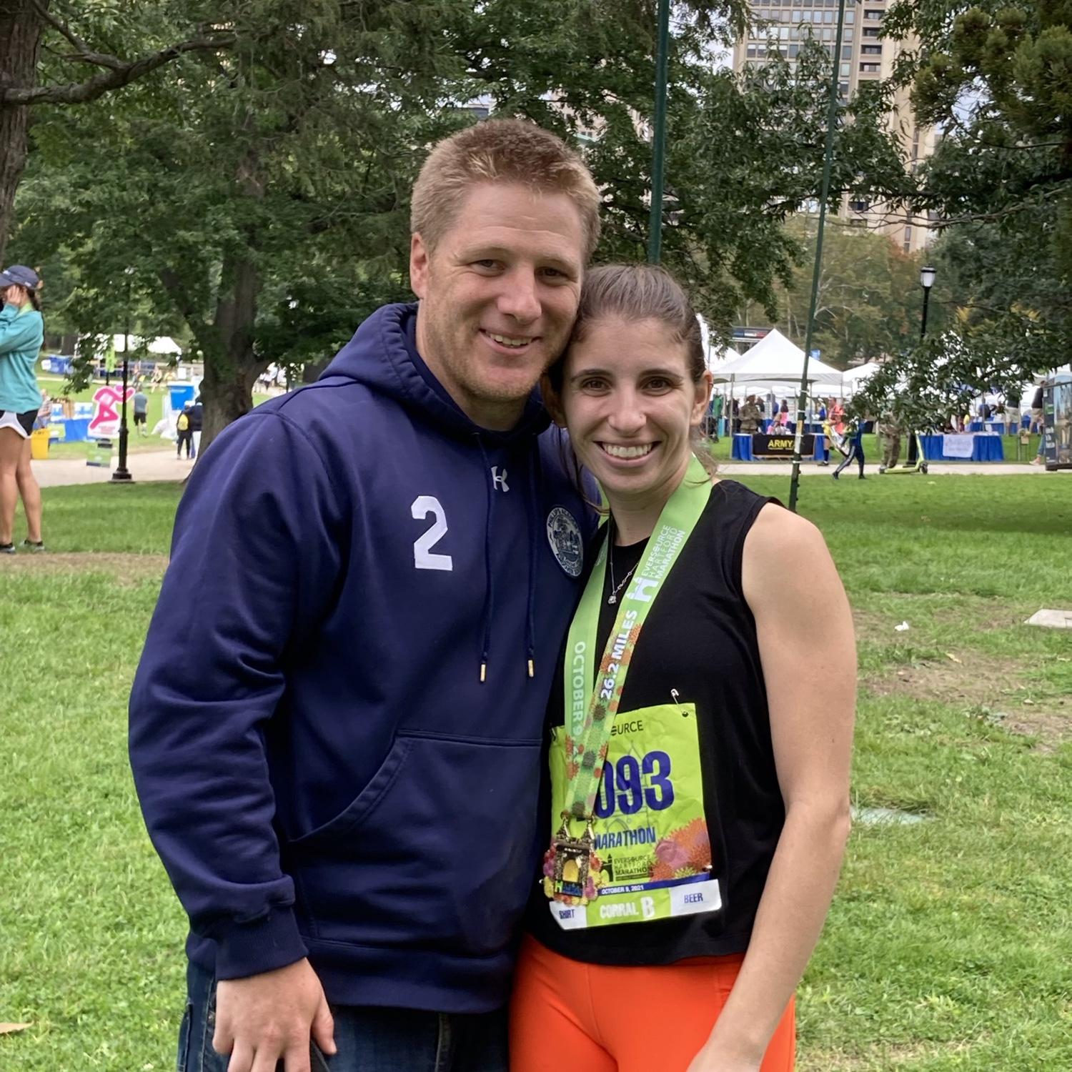 Mike cheered Rachel on at her first marathon in Hartford, CT!