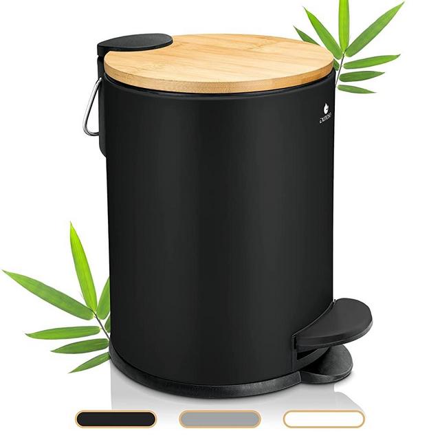 Exitoso 3L Black Bathroom Trash Can - Small Trash Can with Lid for Bathroom - Stainless Steel Bathroom Garbage Can with Lid - Waste Bin - Black Trash Can Bathroom with Lid - Black Kitchen Trash Can
