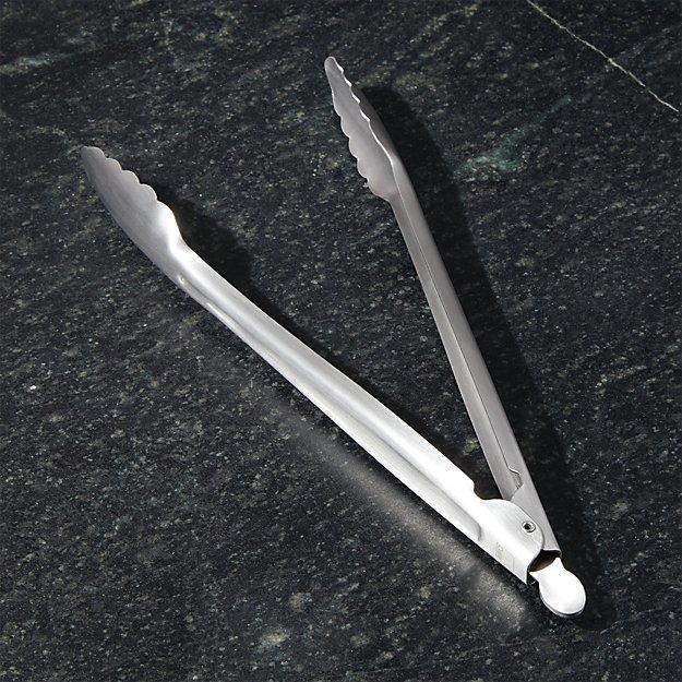 Crate and Barrel 12" Brushed Stainless Steel Tongs